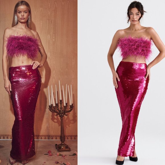 House of CB 'Alexis' Hot Pink Sequin Maxi Skirt NWOT